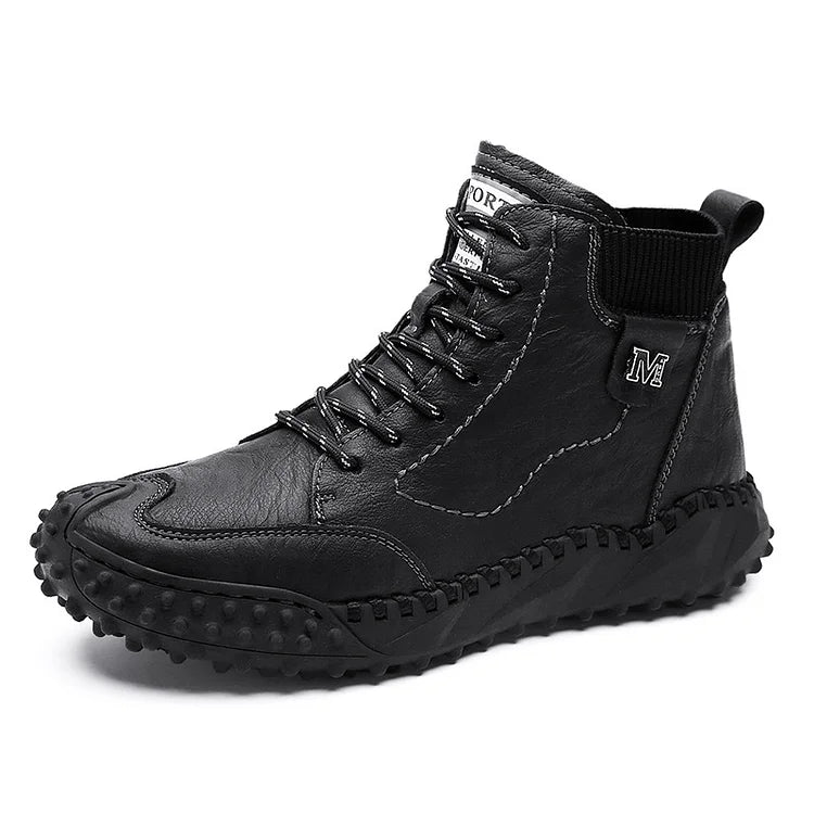 Herren Stiefeletten Winter Warme Schneestiefel Dicker Plüsch Herren Handgefertigte Lederstiefel Outdoor Wasserdichte Arbeitsstiefel