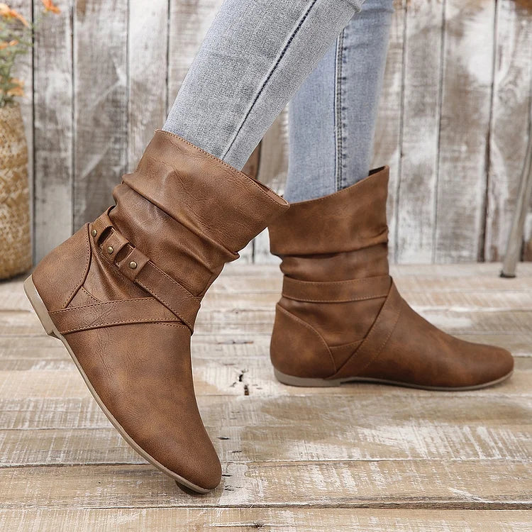 Flache Stiefeletten Damen Slouch Boots Low Heel Booties Herbst Slouchy Boots