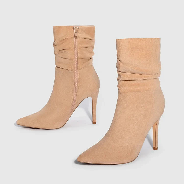 Elegante Spitzschuh Stiefeletten High Heels Samt Wildleder
