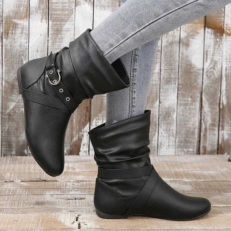 Flache Stiefeletten Damen Slouch Boots Low Heel Booties Herbst Slouchy Boots