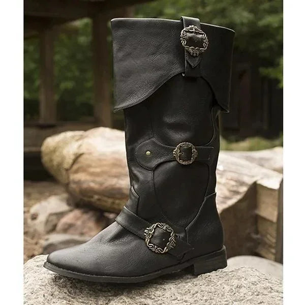 Wasserdichte Piraten-Cosplay-Lederstiefel für Herren mit Bündchen