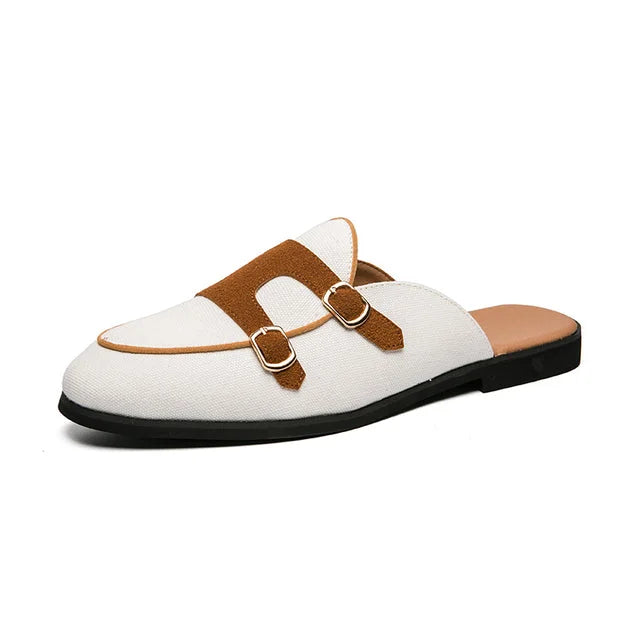 Moderne Herren Pantoletten mit Schnallen im Bicolor-Look
