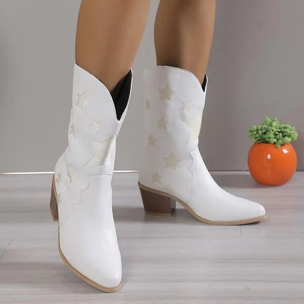 Damenmode Lässige Stiefel mit Stern-Absatz und mittlerer Wadenhöhe