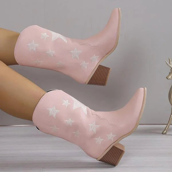 Damenmode Lässige Stiefel mit Stern-Absatz und mittlerer Wadenhöhe
