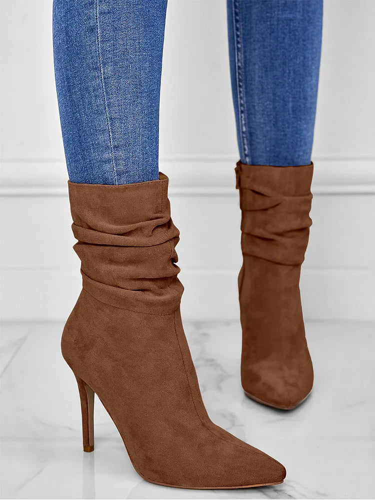 Elegante Spitzschuh Stiefeletten High Heels Samt Wildleder