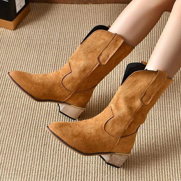 Lässige Retro-Stiefel für Damen mit quadratischem Absatz und mittlerer Wadenhöhe