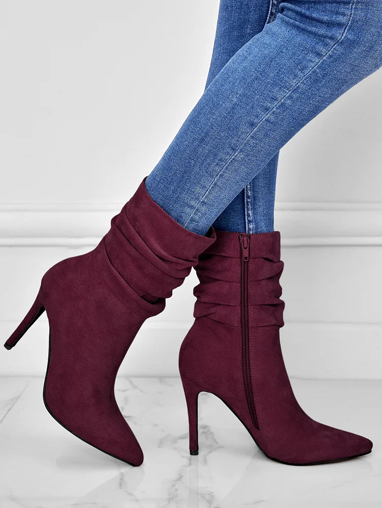 Elegante Spitzschuh Stiefeletten High Heels Samt Wildleder
