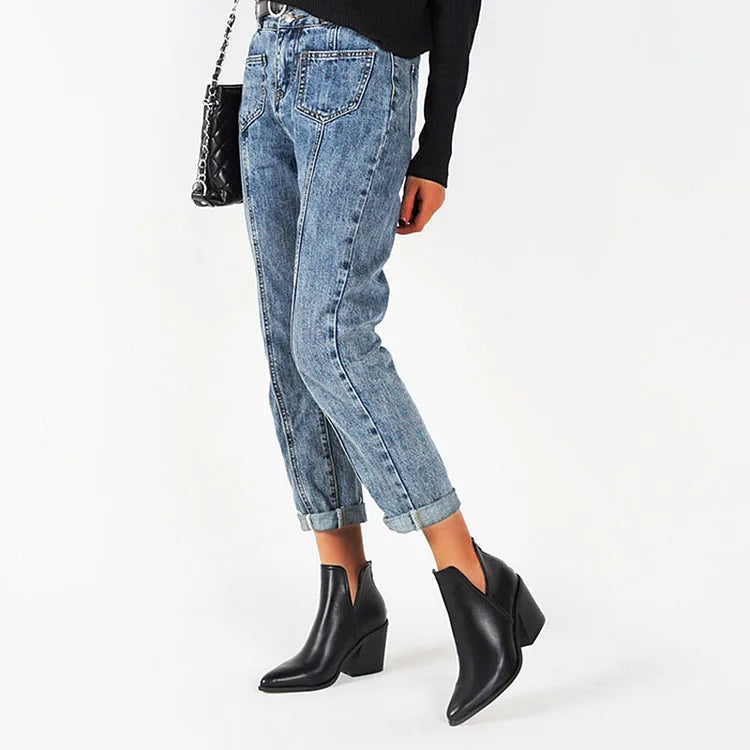 Damen Westernstiefeletten Cowboystiefeletten Cutout Blockabsatz Booties