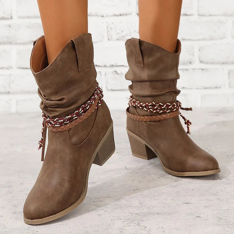 Damenstiefel mit plissierten Quasten und hohem Absatz wadenlang lockere Socken