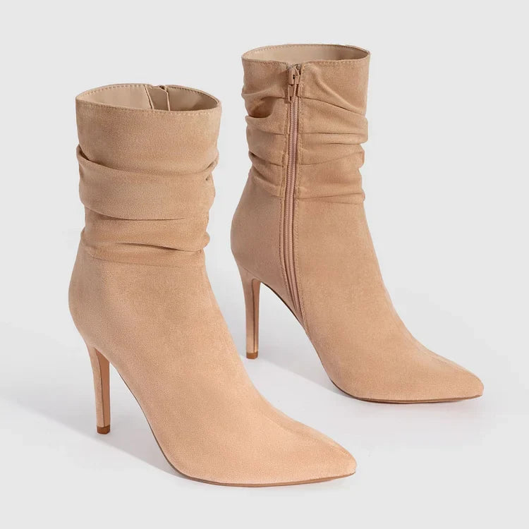Elegante Spitzschuh Stiefeletten High Heels Samt Wildleder