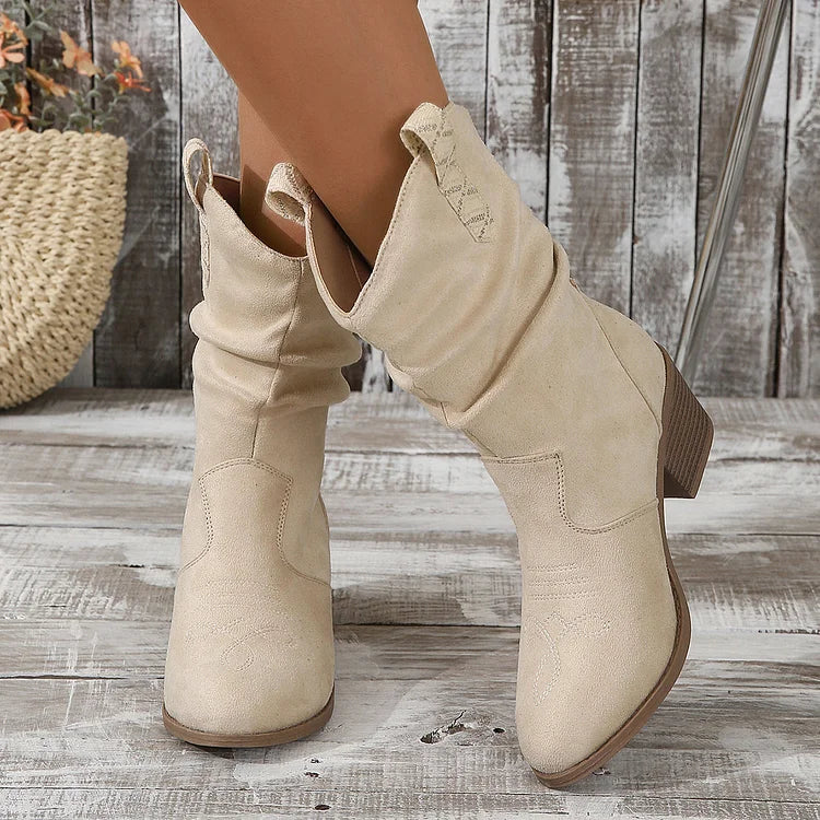 Cowboystiefeletten mit Plissee-Absatz