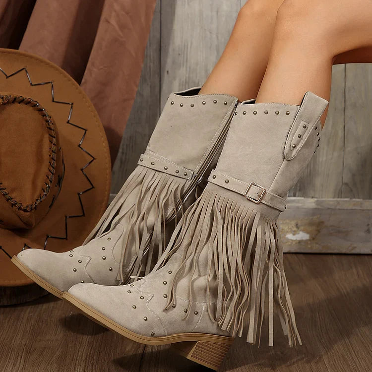Zehenkappe für Cowboystiefel aus Wildlederimitat mit Fransen und Quaste