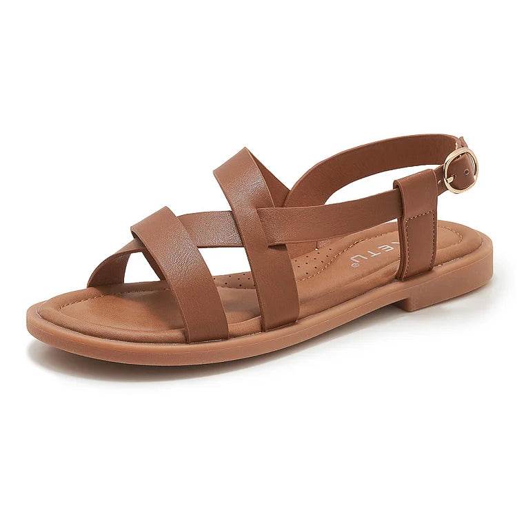 Gladiatorsandalen aus Leder für Damen mit flacher seitlicher Schnalle
