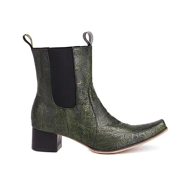 Damenmode Retro Blumen Martin Stiefel mit klobigem Absatz