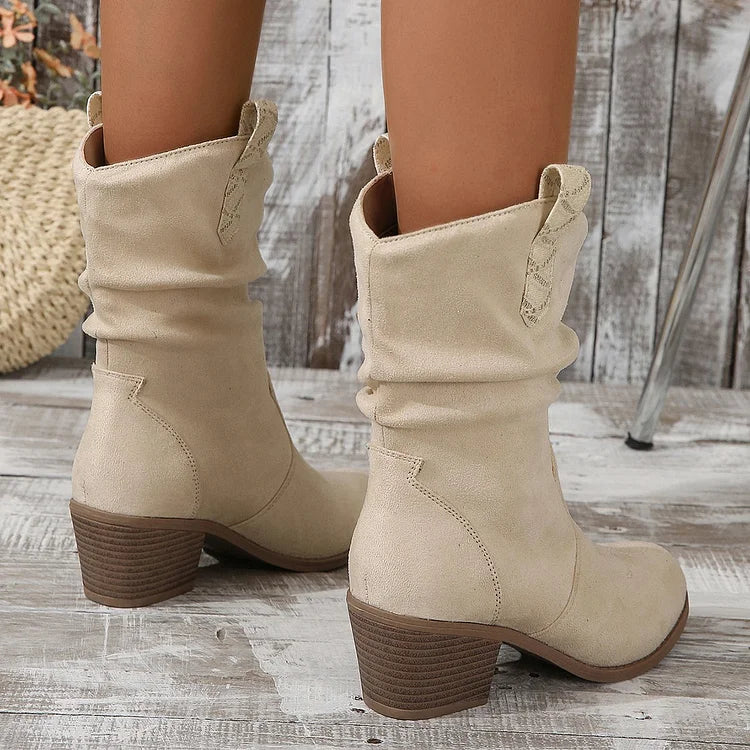 Cowboystiefeletten mit Plissee-Absatz