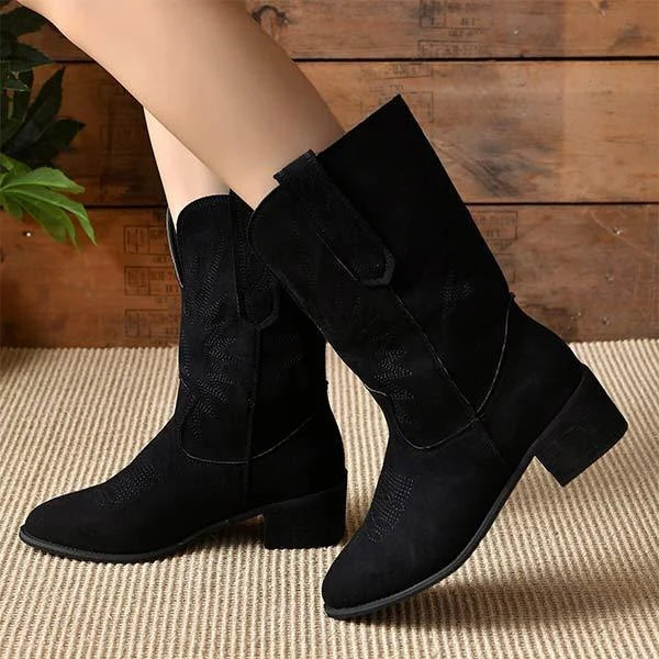 Lässige Retro-Stiefel für Damen mit quadratischem Absatz und mittlerer Wadenhöhe