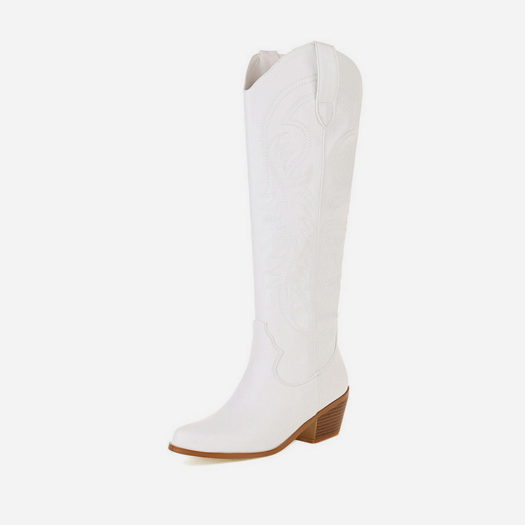 Footwearstorm – Weiße kniehohe Stiefel mit spitzer Spitze