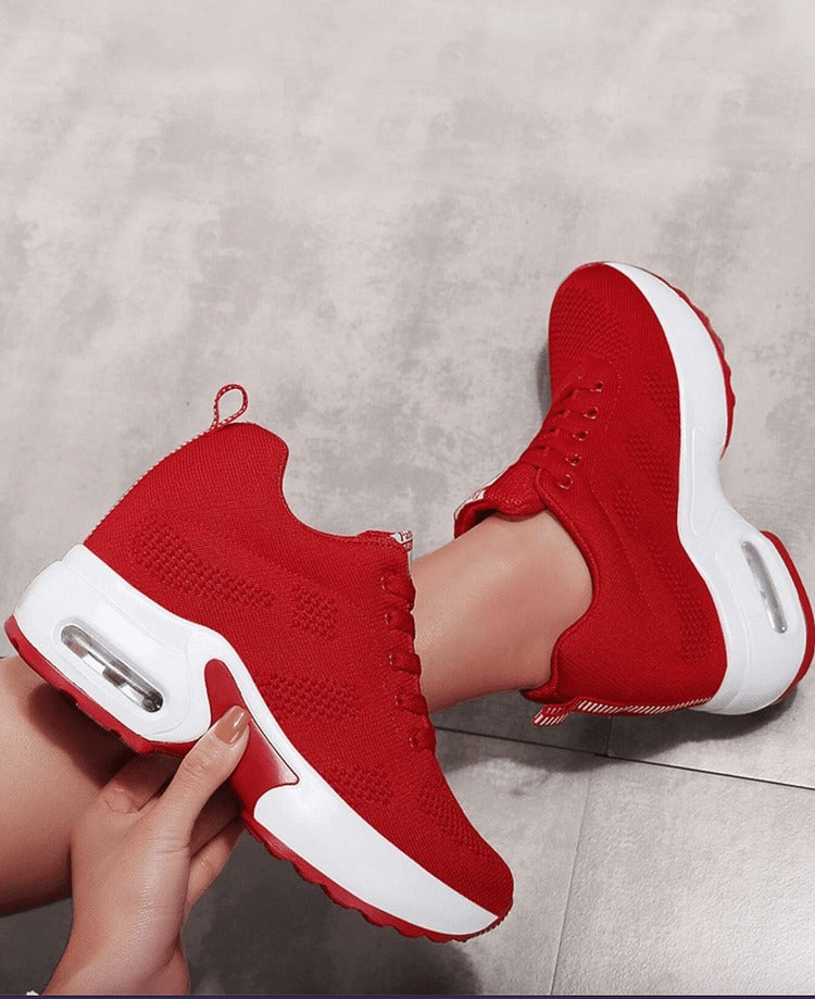 Atmungsaktive Casual Sports Wedge Platform Air Cushion Sneakers mit Schnürung aus Mesh