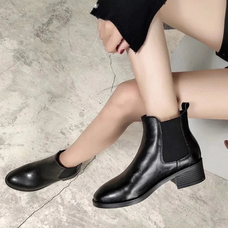 Chelsea-Stiefel für Damen aus echtem Leder mit rutschfester dicker Sohle