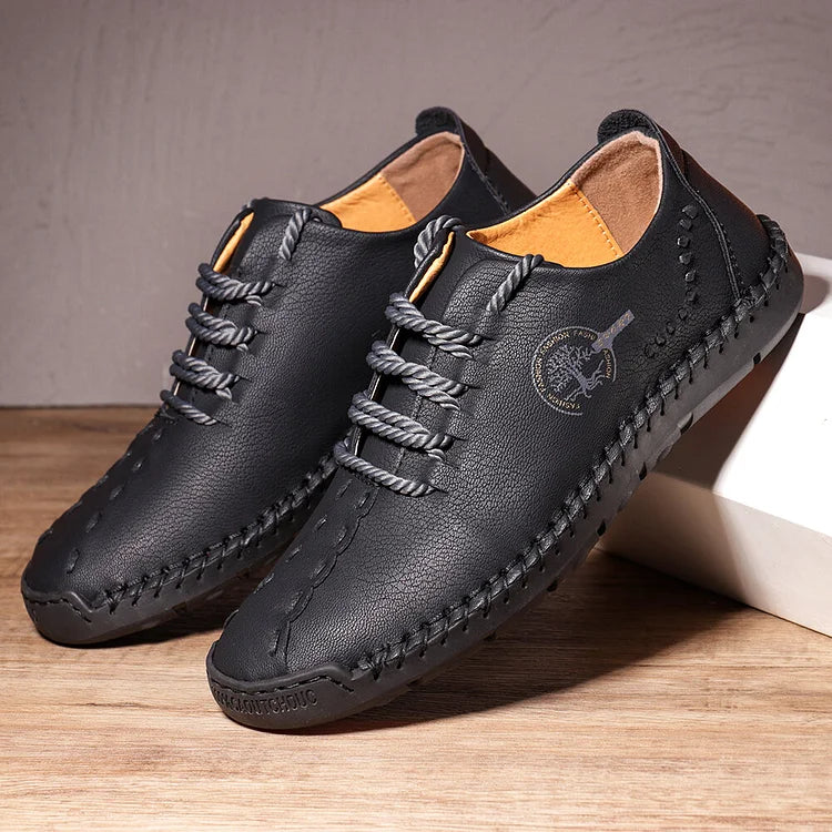 Herren-Freizeitschuhe aus Leder mit handgenähter rutschfester weicher Sohle