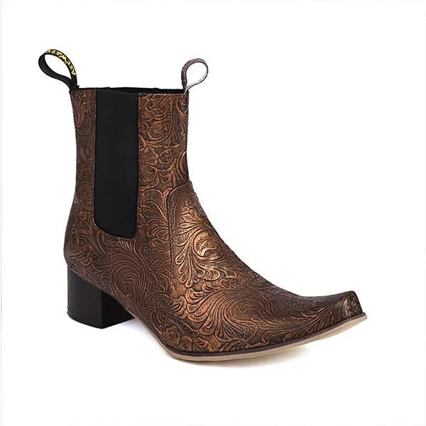 Damenmode Retro Blumen Martin Stiefel mit klobigem Absatz
