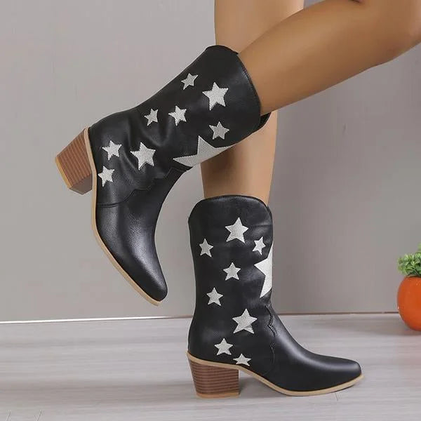 Damenmode Lässige Stiefel mit Stern-Absatz und mittlerer Wadenhöhe