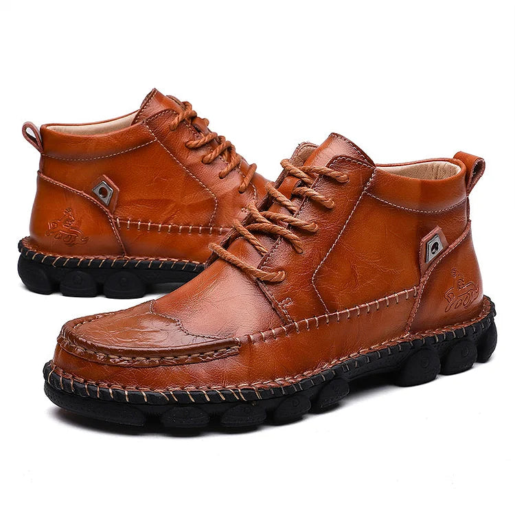 Herren Leder Stiefeletten Runde Zehen Lässige orthopädische Schuhe