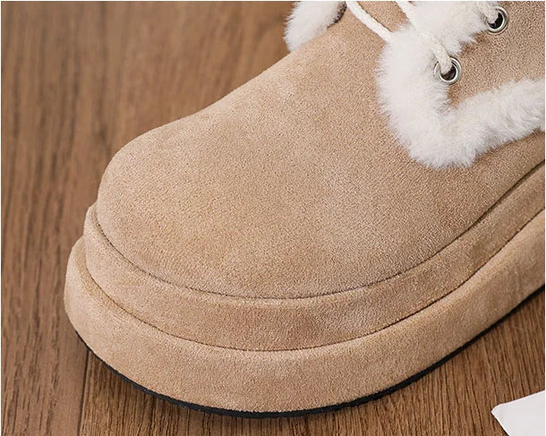 Damen Retro-Schnürstiefel aus Samt mit dicker Sohle und warmer Wadenhöhe