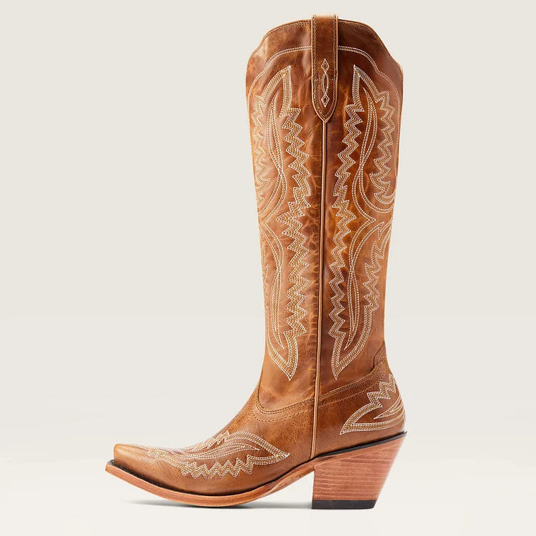 Bestickte Westernstiefel mit Blockabsatz und niedrigem Absatz