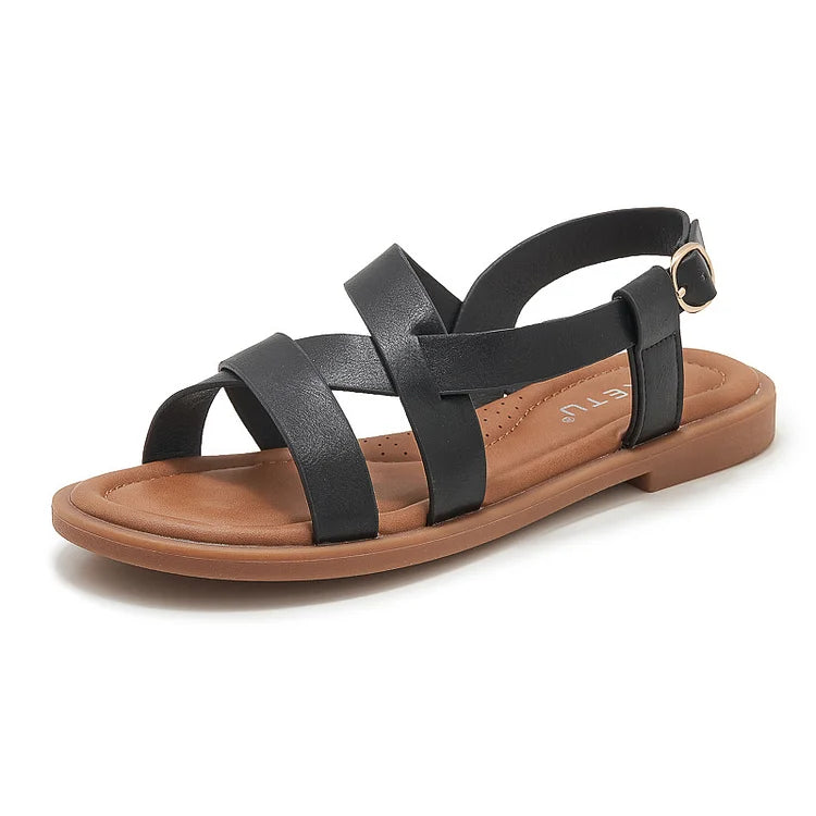 Gladiatorsandalen aus Leder für Damen mit flacher seitlicher Schnalle
