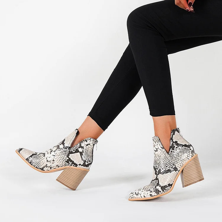 Damen Westernstiefeletten Cowboystiefeletten Cutout Blockabsatz Booties