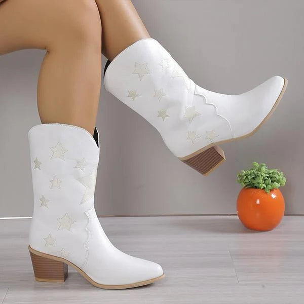 Damenmode Lässige Stiefel mit Stern-Absatz und mittlerer Wadenhöhe