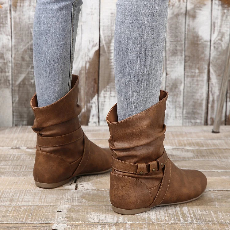 Flache Stiefeletten Damen Slouch Boots Low Heel Booties Herbst Slouchy Boots