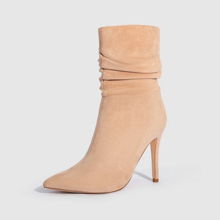 Elegante Spitzschuh Stiefeletten High Heels Samt Wildleder