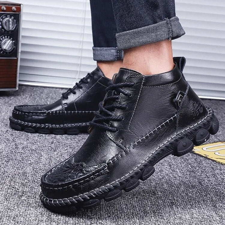 Herren Leder Stiefeletten Runde Zehen Lässige orthopädische Schuhe