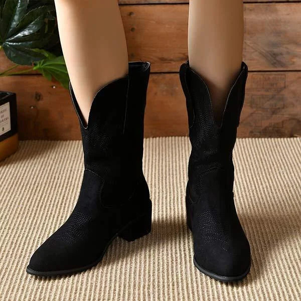 Lässige Retro-Stiefel für Damen mit quadratischem Absatz und mittlerer Wadenhöhe