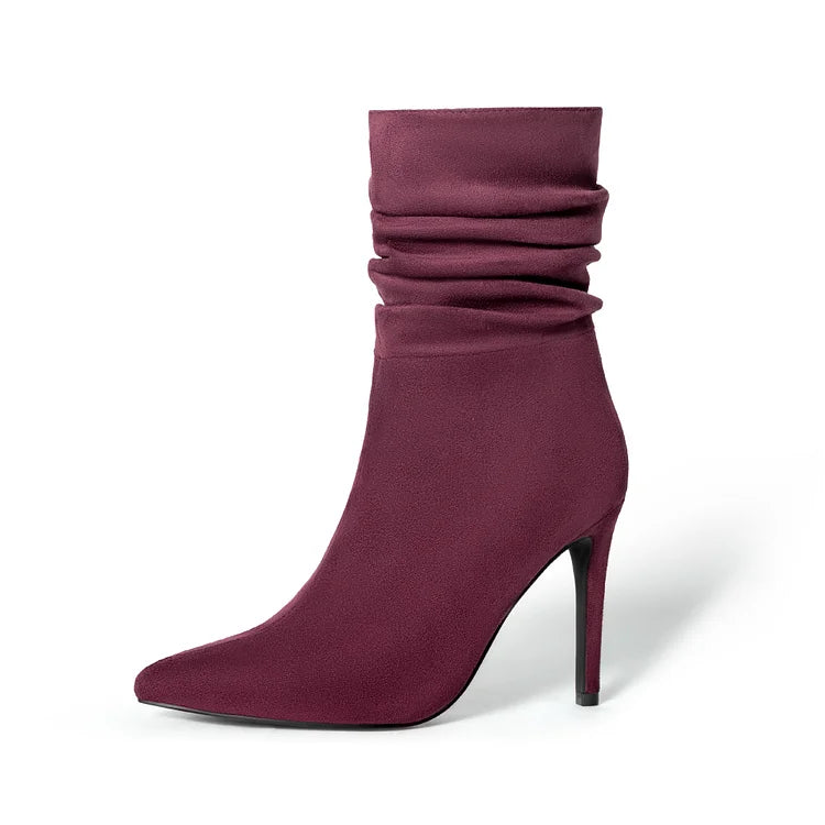 Elegante Spitzschuh Stiefeletten High Heels Samt Wildleder