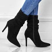 Elegante Spitzschuh Stiefeletten High Heels Samt Wildleder