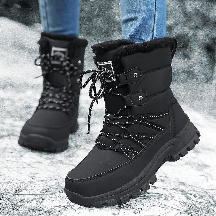 Damen Anti-Rutsch-Fell Warme wasserdichte Schneestiefel Mitte Der Wade
