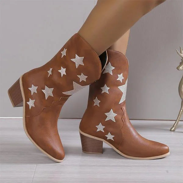Damenmode Lässige Stiefel mit Stern-Absatz und mittlerer Wadenhöhe