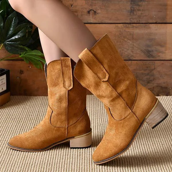 Lässige Retro-Stiefel für Damen mit quadratischem Absatz und mittlerer Wadenhöhe