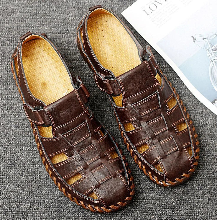 Handgenähte Freizeitsandalen aus weichem Leder für den täglichen Gebrauch im Sommer für Herren