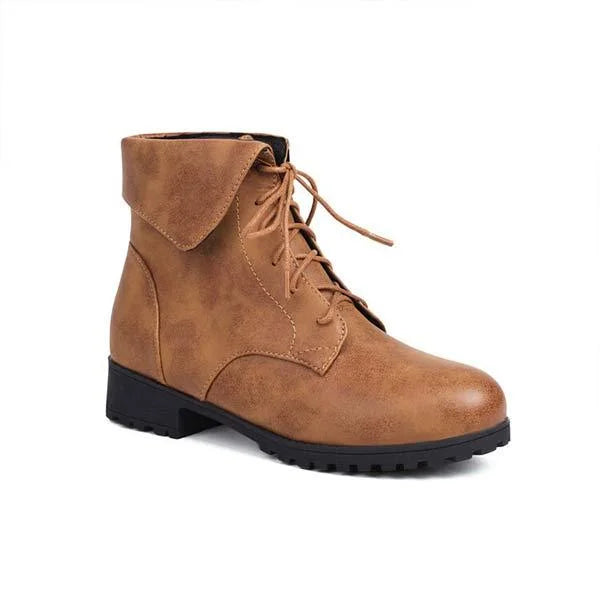 Damen Martin-Stiefel mit Umlegekragen und überkreuztem Patchwork-Schnürsystem