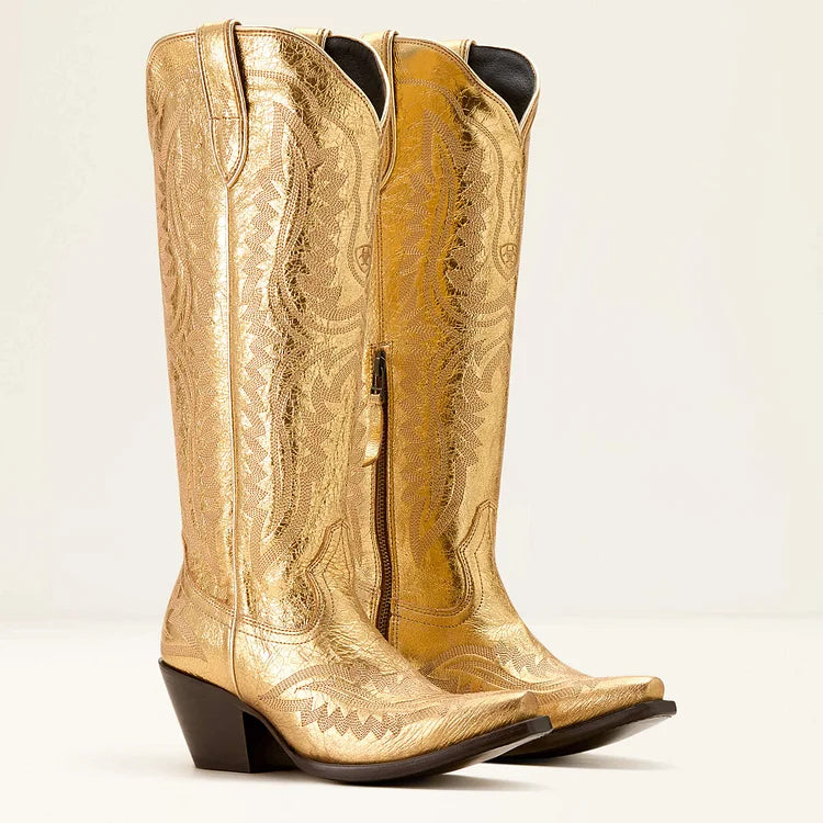 Bestickte Westernstiefel mit Blockabsatz und niedrigem Absatz Reitstiefel2