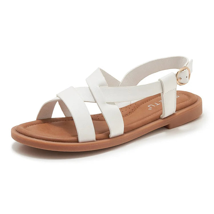 Gladiatorsandalen aus Leder für Damen mit flacher seitlicher Schnalle