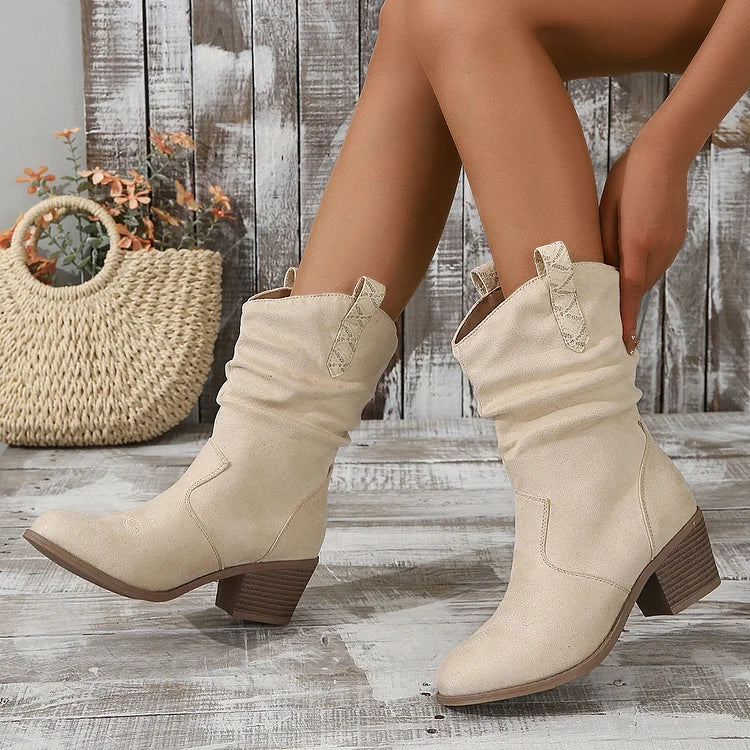 Cowboystiefeletten mit Plissee-Absatz