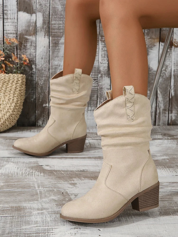 Cowboystiefeletten mit Plissee-Absatz