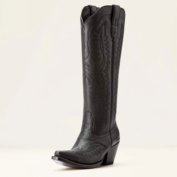 Bestickte Westernstiefel mit Blockabsatz und niedrigem Absatz