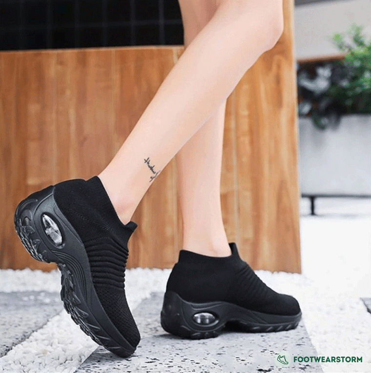 Atmungsaktive orthopädische Schuhe ohne Schnürung Stretch - Mitternachtsschwarz