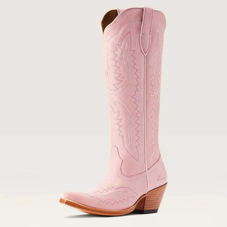 Bestickte Westernstiefel mit Blockabsatz und niedrigem Absatz